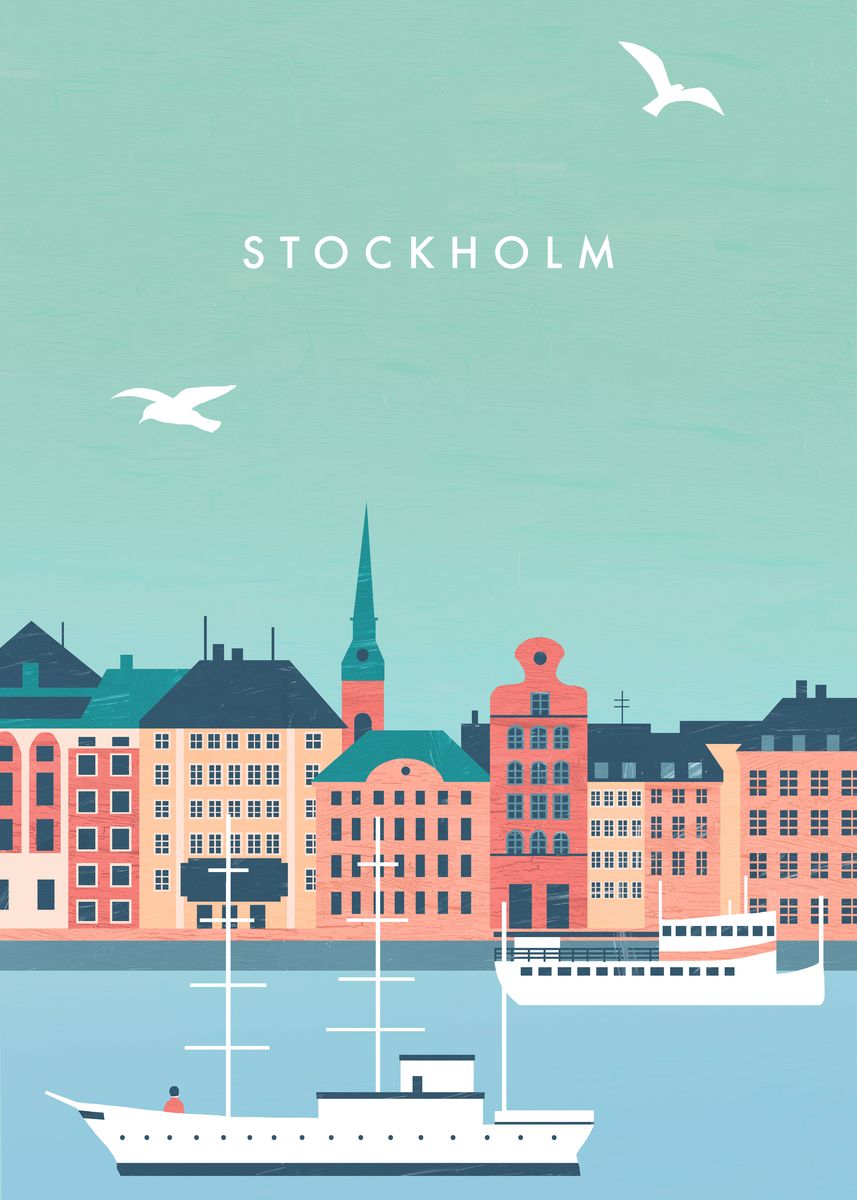 <b>Stockholm</b>&apos; Poster, picture, metal print, paint by Katinka Reinke Displ...