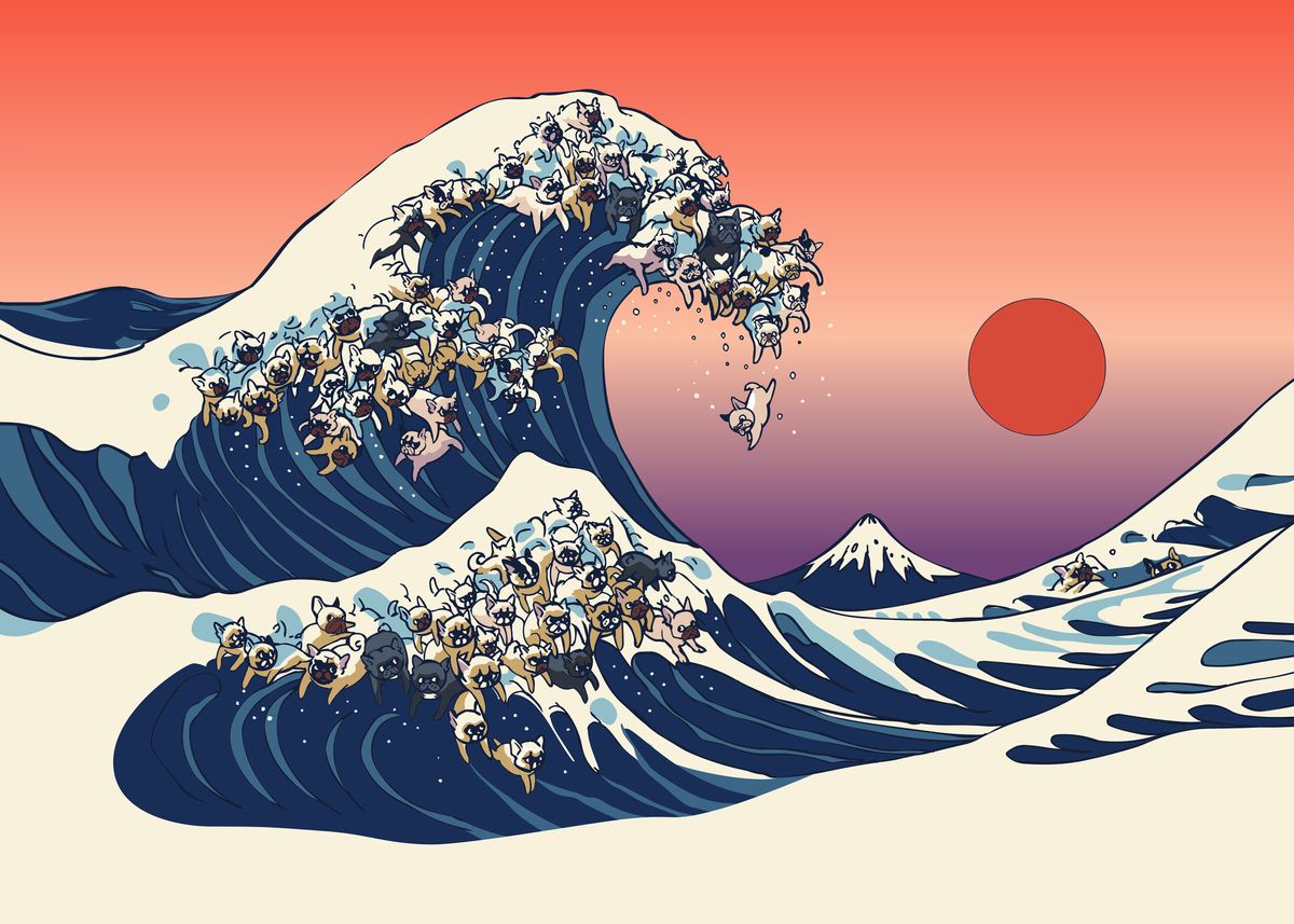 'the Great Wave Of Frenchie' Poster By Chalermphol Harnchakkham 