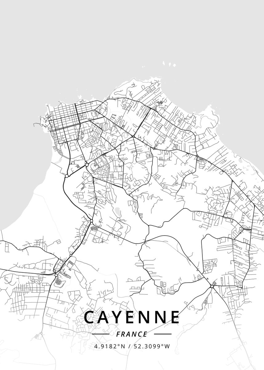 'Cayenne, France' Poster, picture, metal print, paint by Designer Map Art Displate