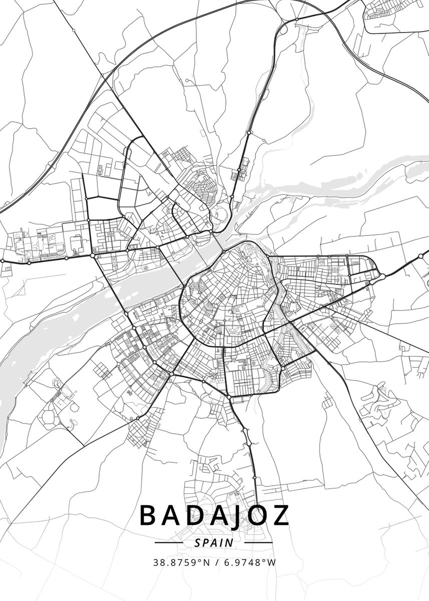 Badajoz Spain Poster Picture Metal Print Paint By Designer Map 