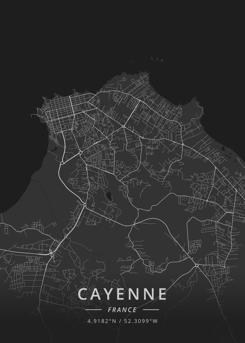 'Cayenne, France' Poster, picture, metal print, paint by Designer Map Art Displate