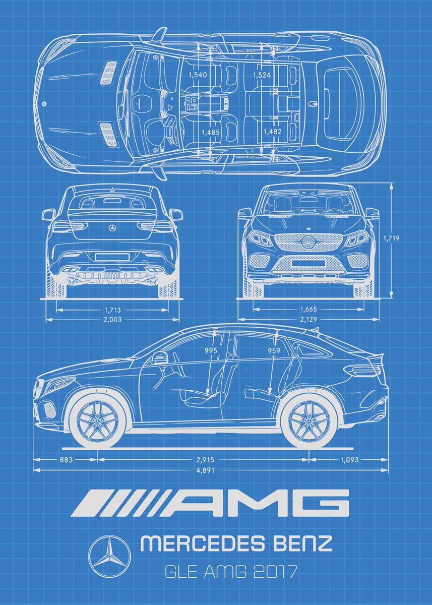 'Mercedes GLE AMG Blueprint' Poster by Aleksandras Palivonas | Displate