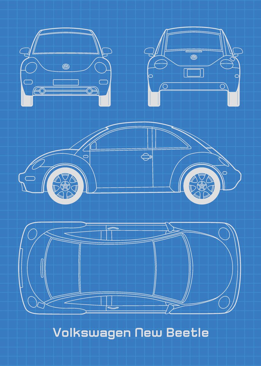 Vw New Beetle Blueprint Poster Picture Metal Print Paint By Aleksandras Palivonas Displate