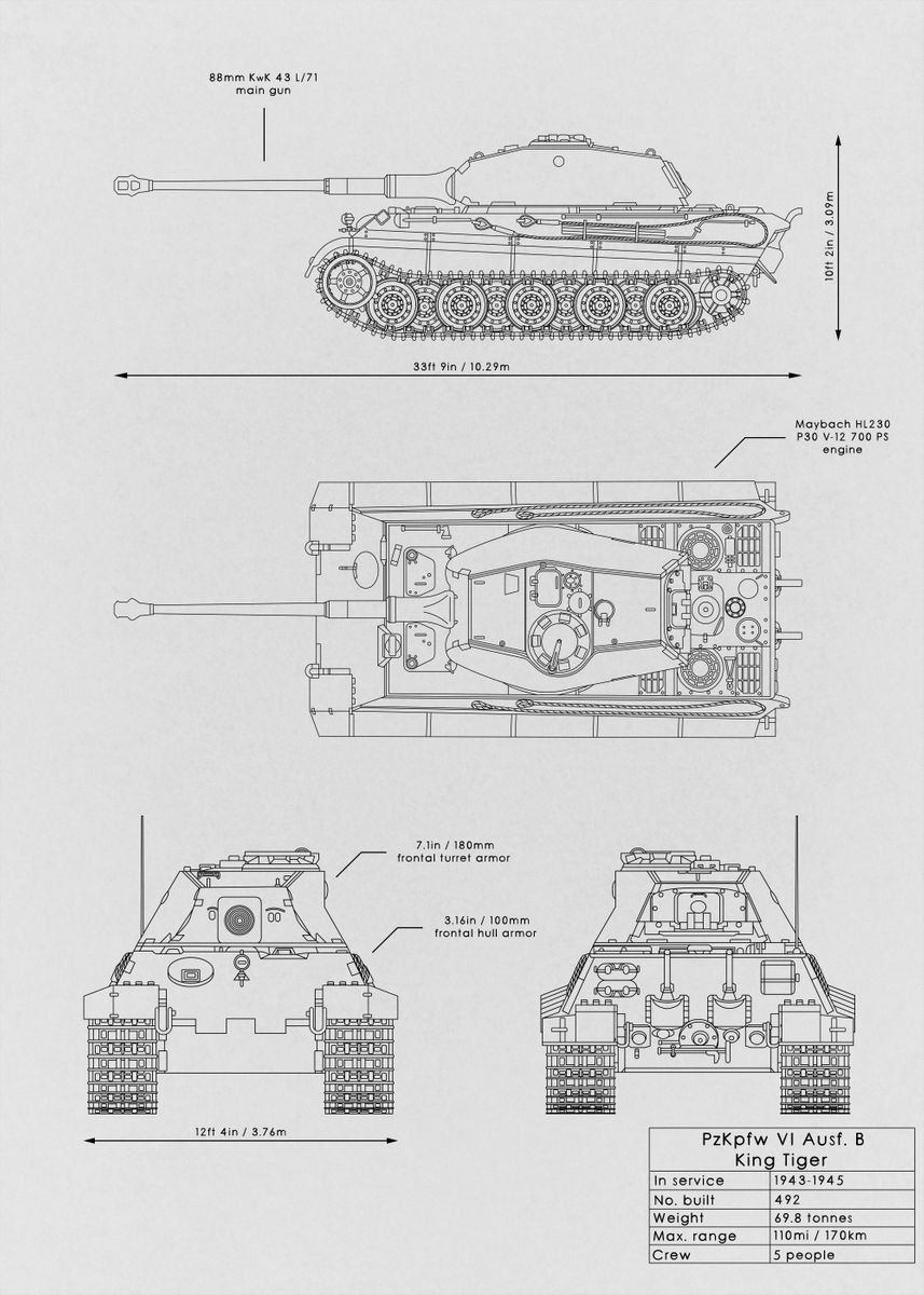 'pzkpfw Vi King Tiger Ausfb' Poster, Picture, Metal Print, Paint By 