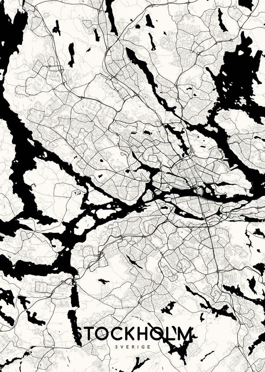 'Stockholm map white' Poster, picture, metal print, paint by mapsies ...