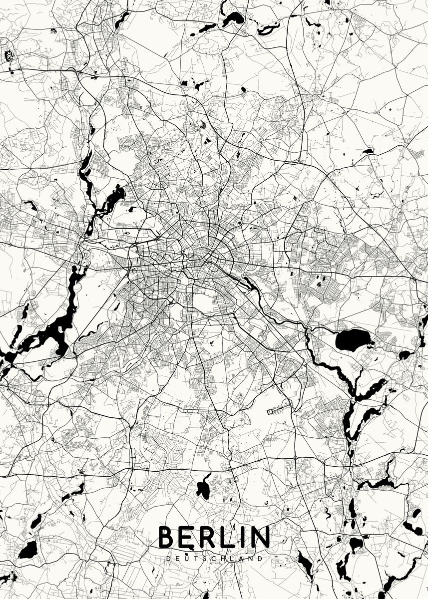 'Berlin map white' Poster, picture, metal print, paint by mapsies ...