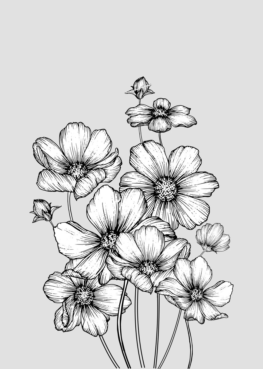 ‘Flowers black and white’ Poster by Urban WallArts | Displate