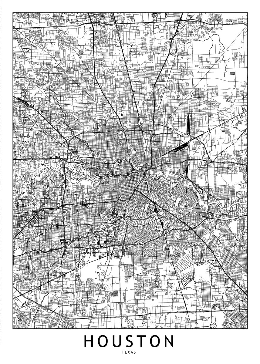 'Houston White Map' Poster, picture, metal print, paint by Multiplicity ...