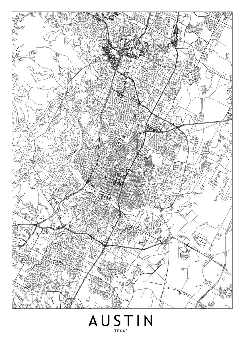 'Austin White Map' Poster by Multiplicity Maps | Displate