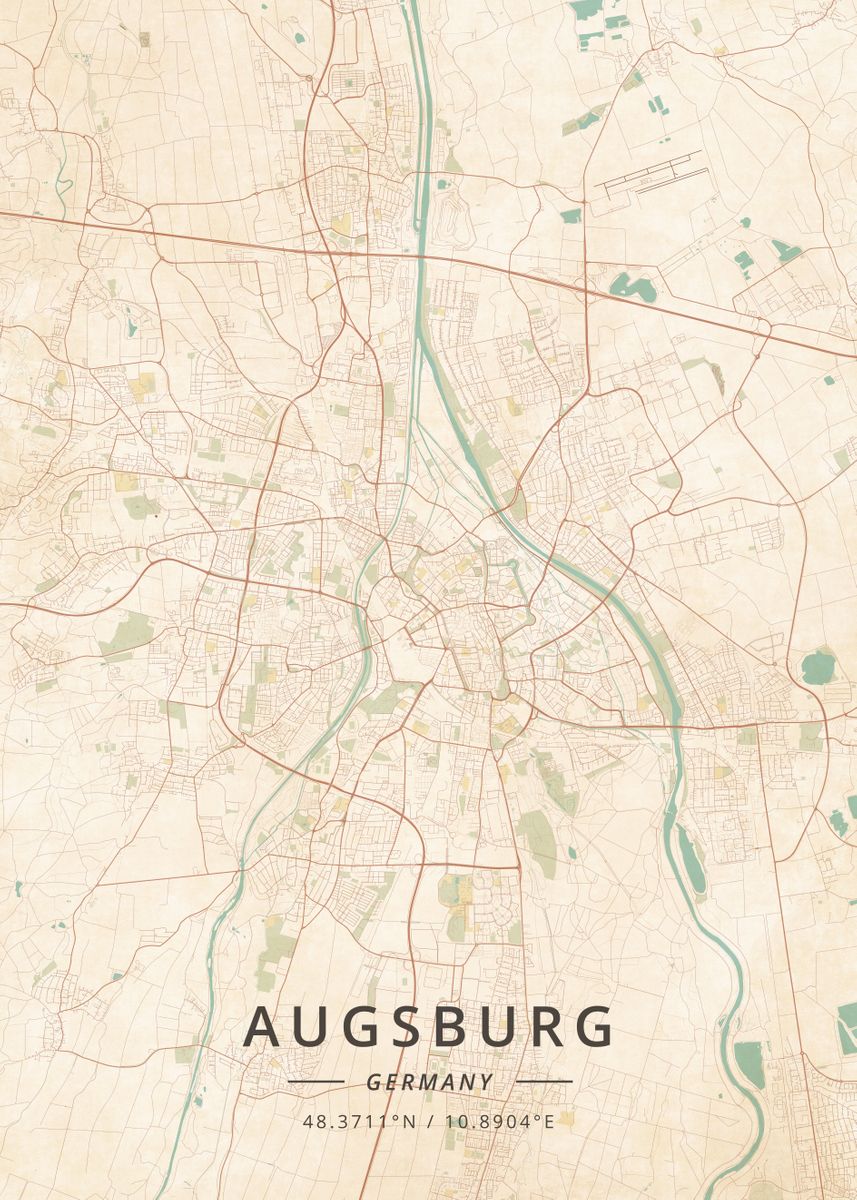 'Augsburg Germany' Poster, picture, metal print, paint by Designer Map