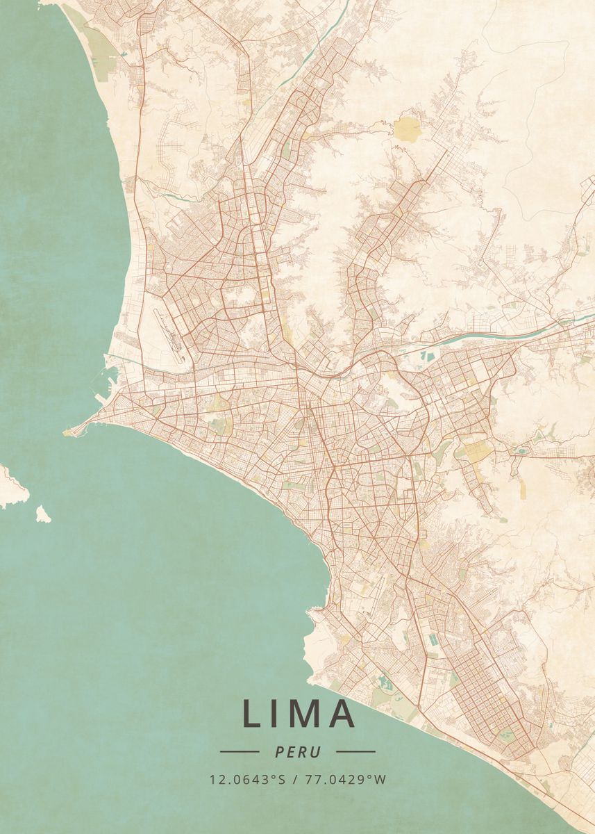 'lima Peru' Poster, Picture, Metal Print, Paint By Designer Map Art 