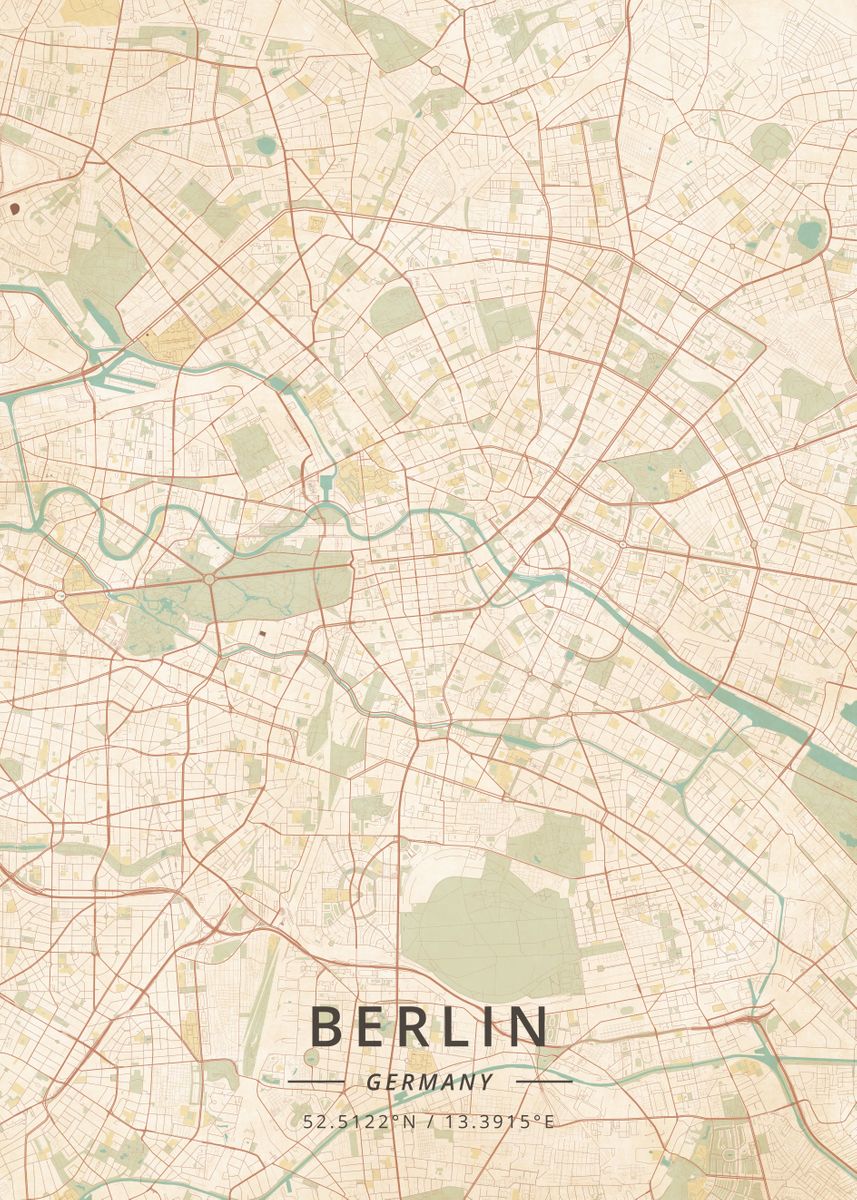 'Berlin Germany' Poster, picture, metal print, paint by Designer Map ...