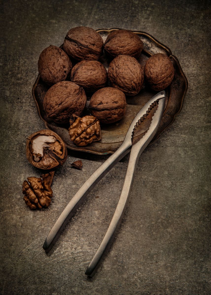 'Still life with walnuts' Poster, picture, metal print, paint by