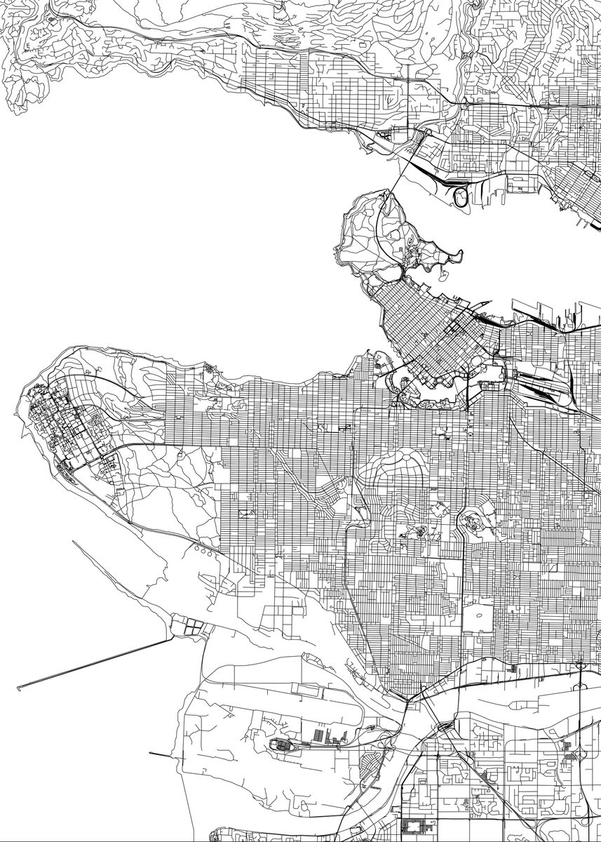 'Vancouver White Map' Poster, picture, metal print, paint by ...