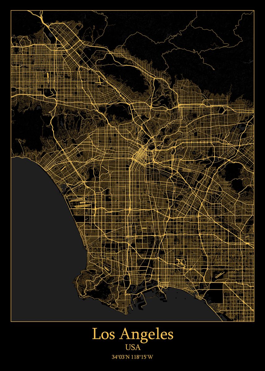 'Los Angeles USA map' Poster, picture, metal print, paint by Iwoko ...