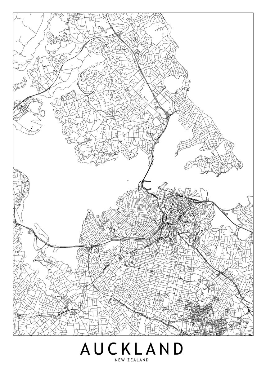 'Aukland White Map' Poster, picture, metal print, paint by Multiplicity ...