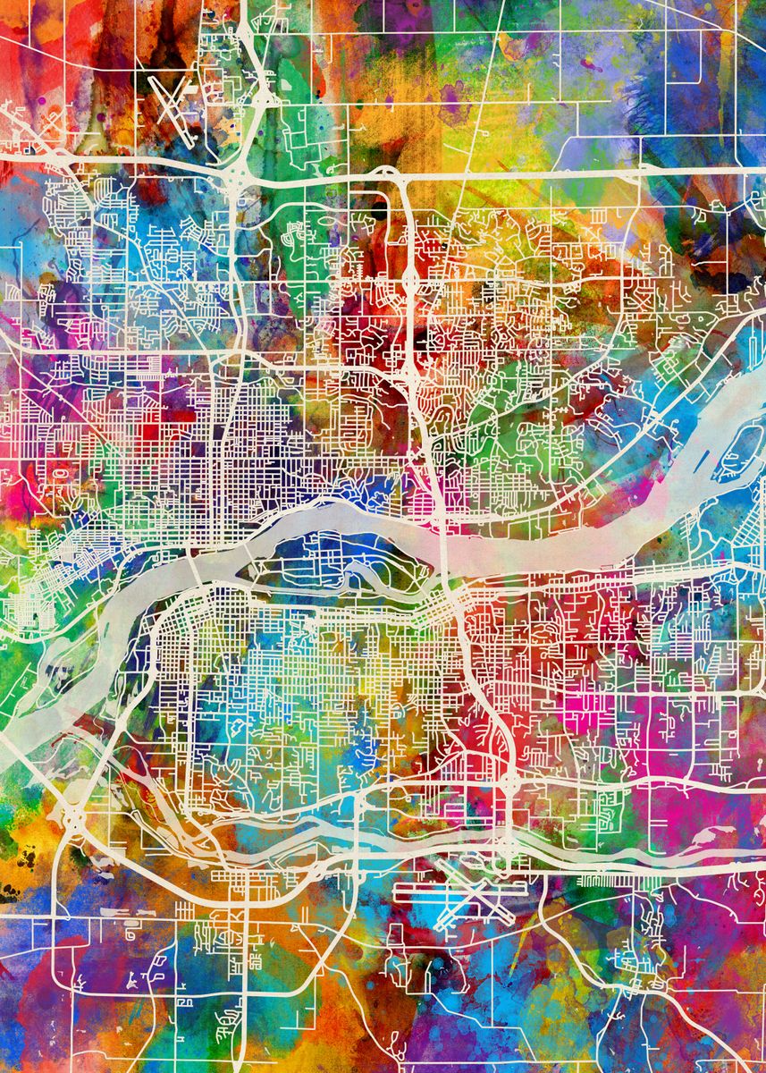 'Quad Cities Map Watercolor' Poster, picture, metal print, paint by ...