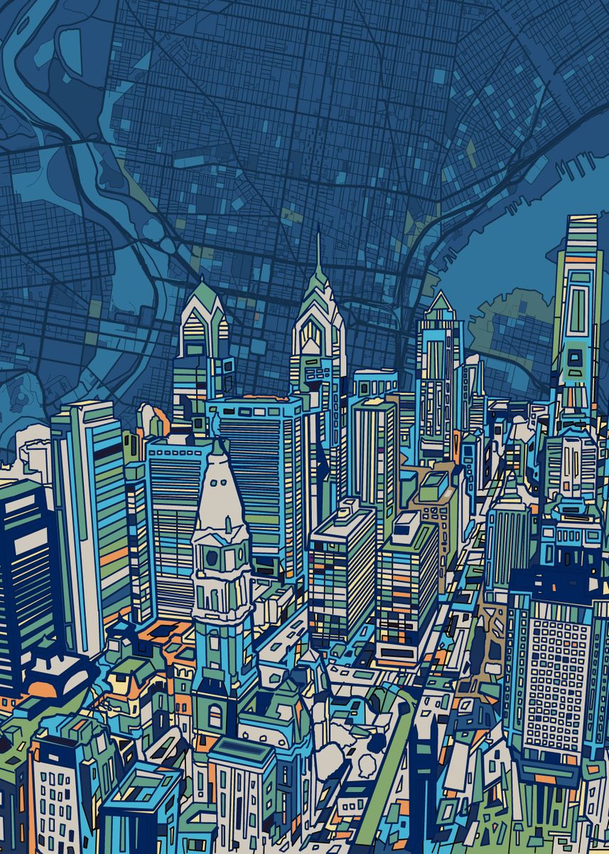 'philadelphia abstract city' Poster, picture, metal print, paint by ...