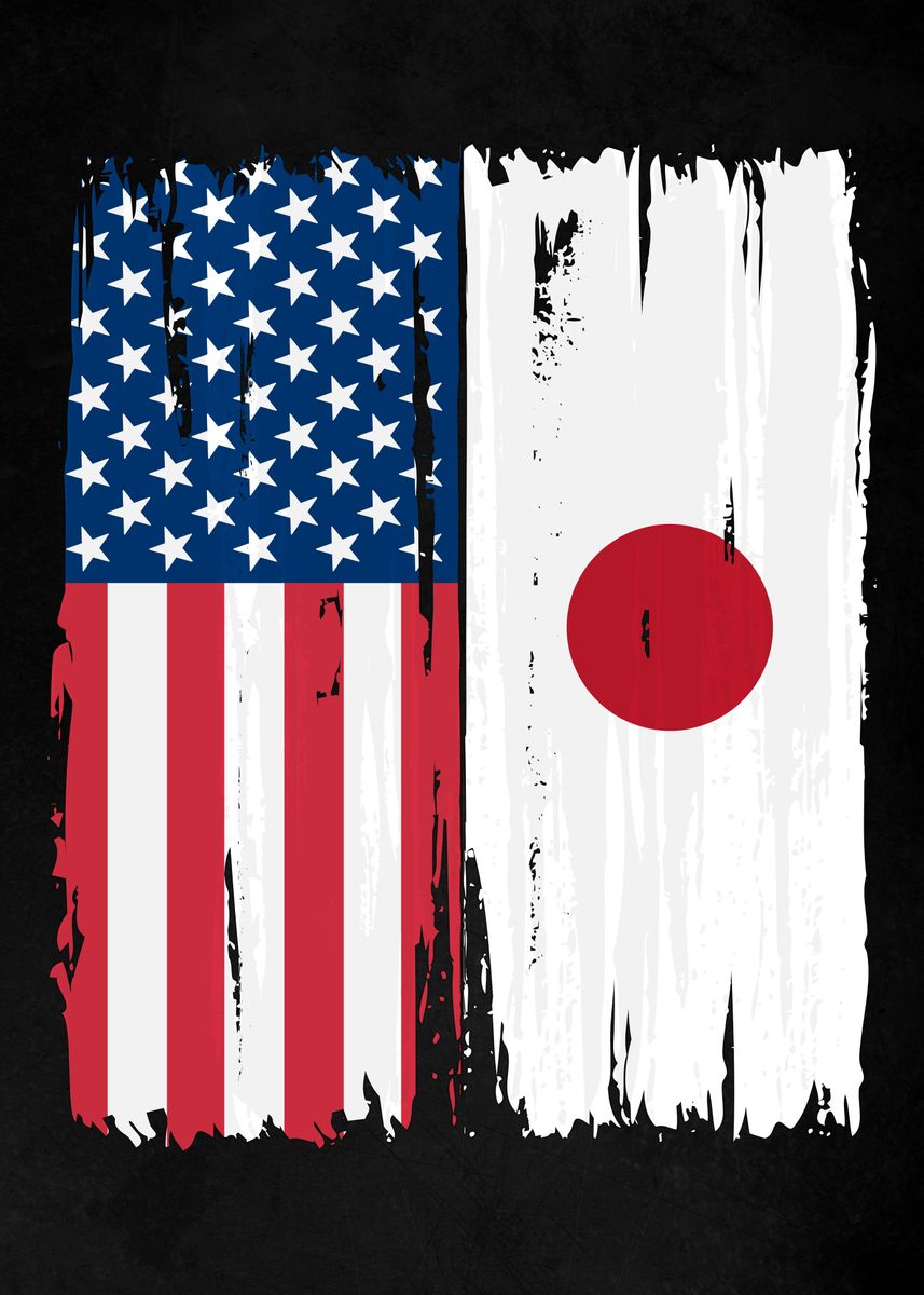 'USA Japan Split Flag' Poster, picture, metal print, paint by Christian ...