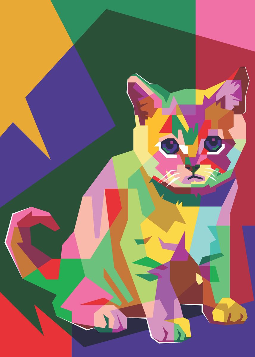 'Funny Colorful Cat' Poster, picture, metal print, paint by Barnawi ...