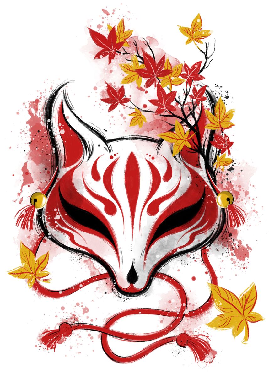Red and white Kitsune fox mask