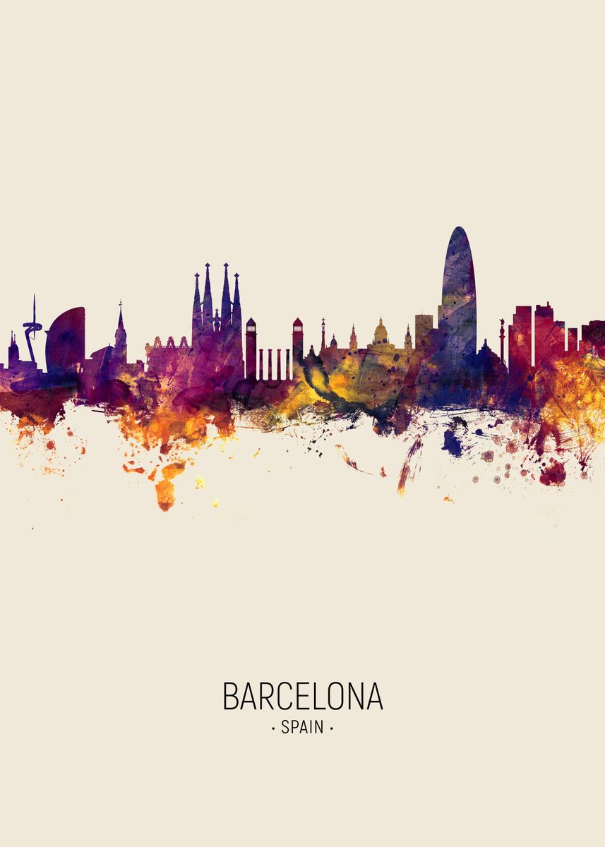 'Barcelona Spain Skyline' Poster by Michael Tompsett | Displate