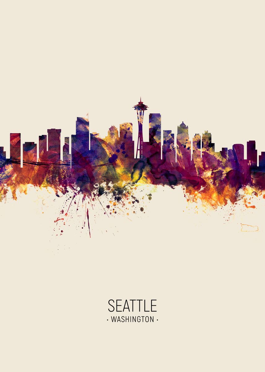 'Seattle Washington Skyline' Poster, picture, metal print, paint by ...