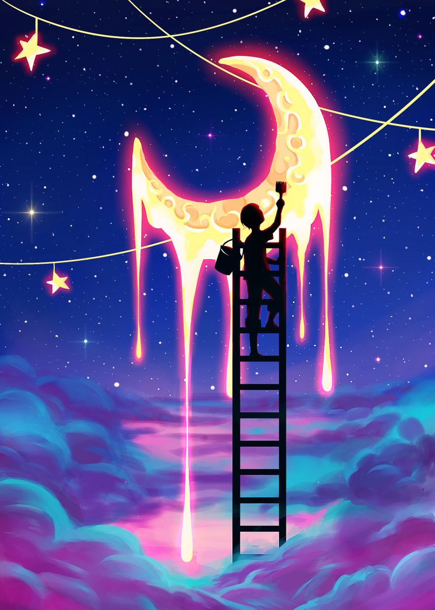 'Crescent Moon Star Dream' Poster by KucingKecil Sofia | Displate