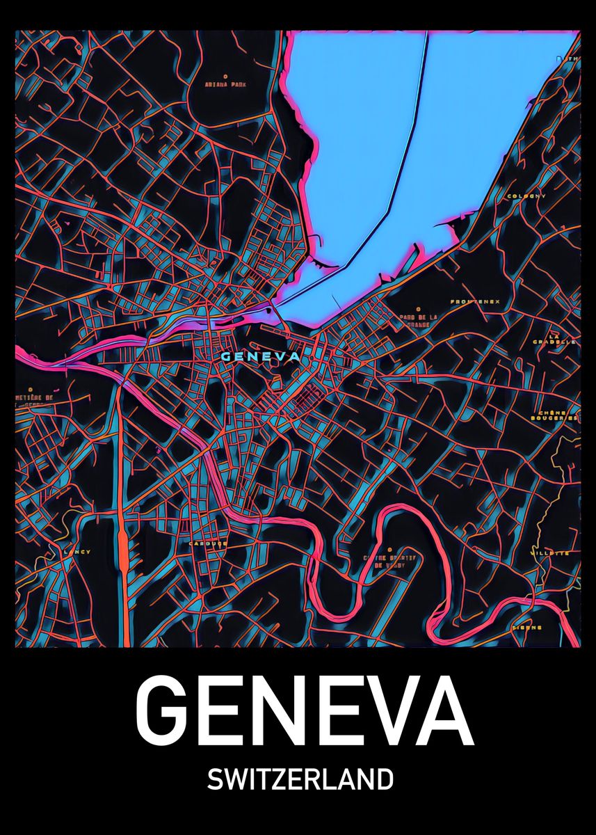 'Geneva, Switzerland' Poster, picture, metal print, paint by Helge Art ...