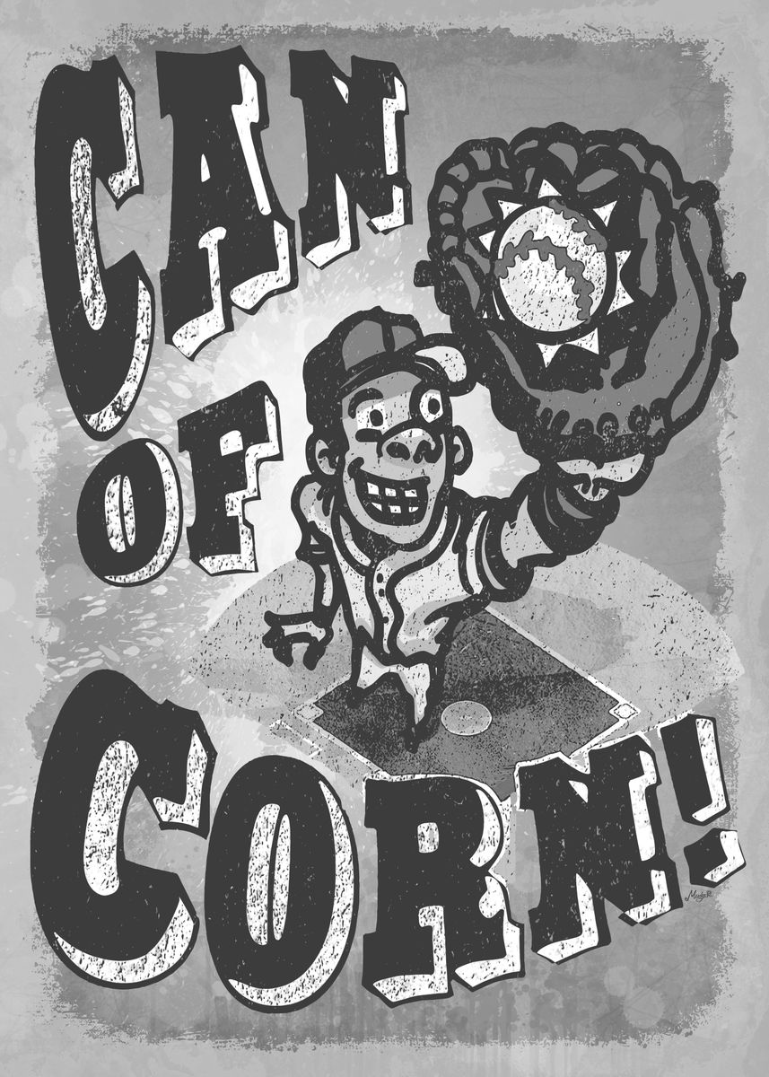 'Can of Corn Retro Baseball' Poster, picture, metal print, paint by Mudge Studios Displate