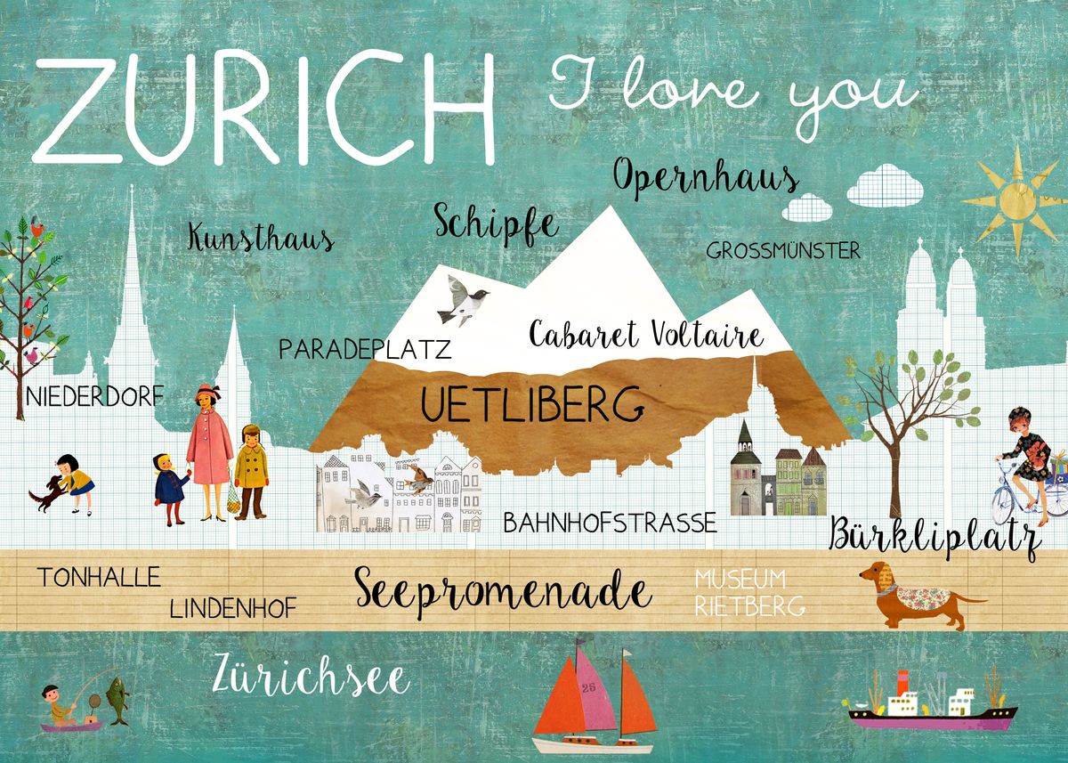 Zurich I Love You Poster By Claudia Schon Displate