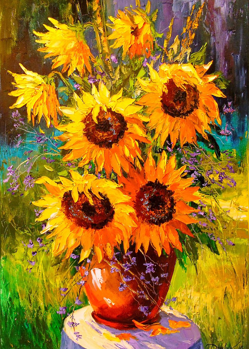 ' A bouquet of sunflowers' Poster, picture, metal print, paint by Ольга ...