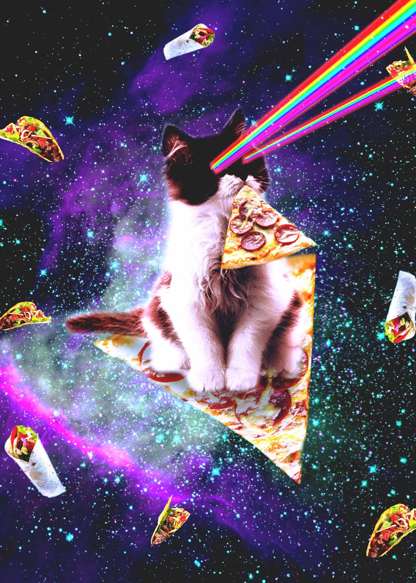 'Outer Space Pizza Cat' Poster, picture, metal print, paint by Random ...