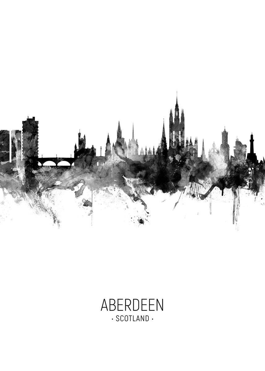 'Aberdeen Scotland Skyline' Poster, picture, metal print, paint by