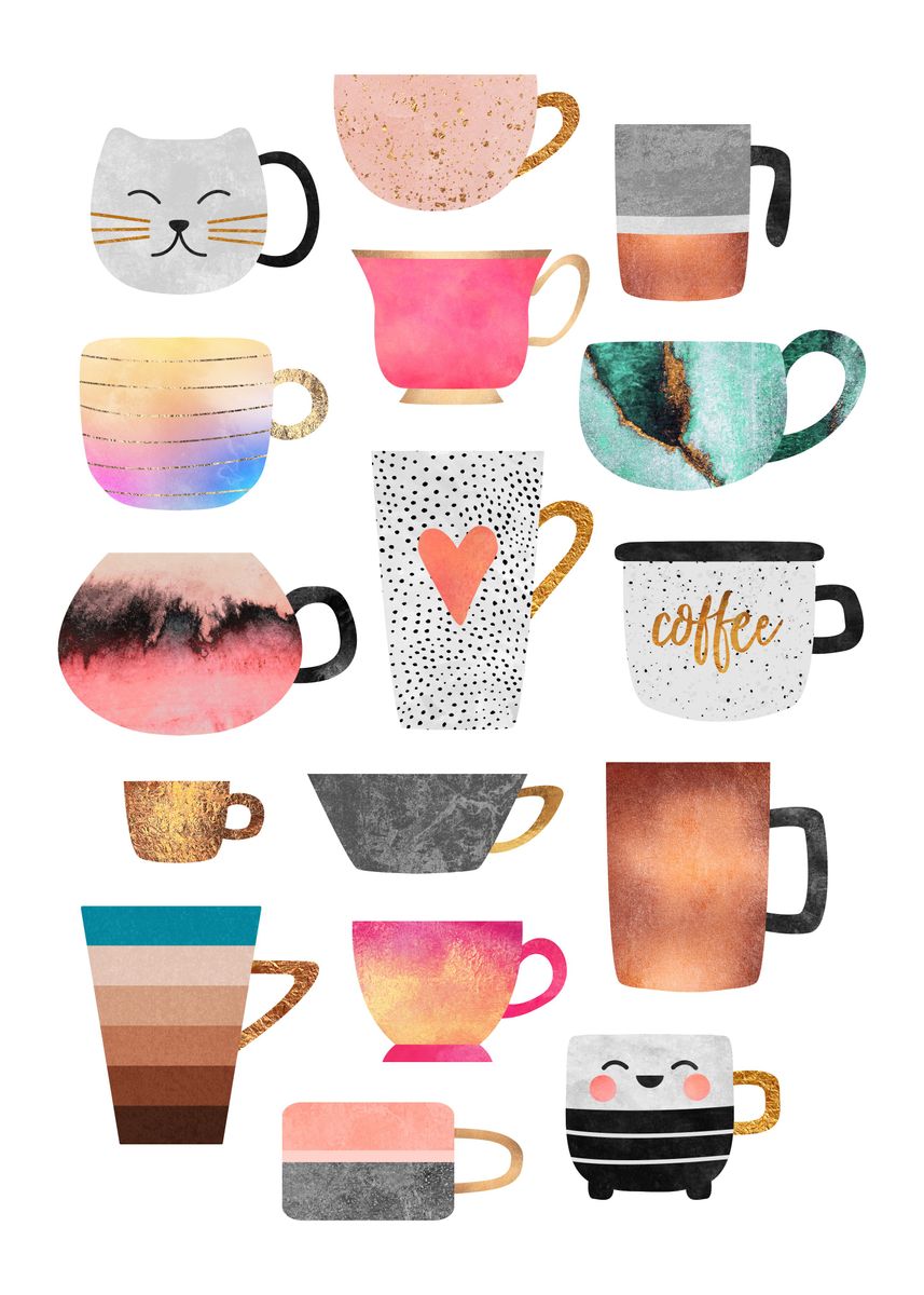 'Coffee Cup Collection' Poster by Elisabeth Fredriksson | Displate