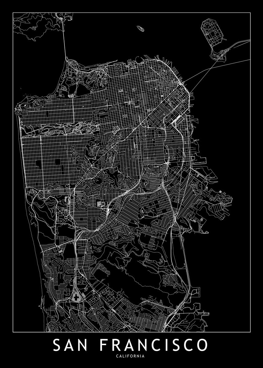 'San Francisco Black Map' Poster by Multiplicity Maps | Displate
