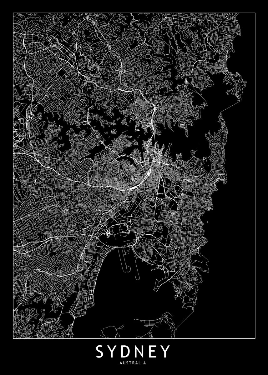 'Sydney Black Map' Poster by Multiplicity Maps | Displate