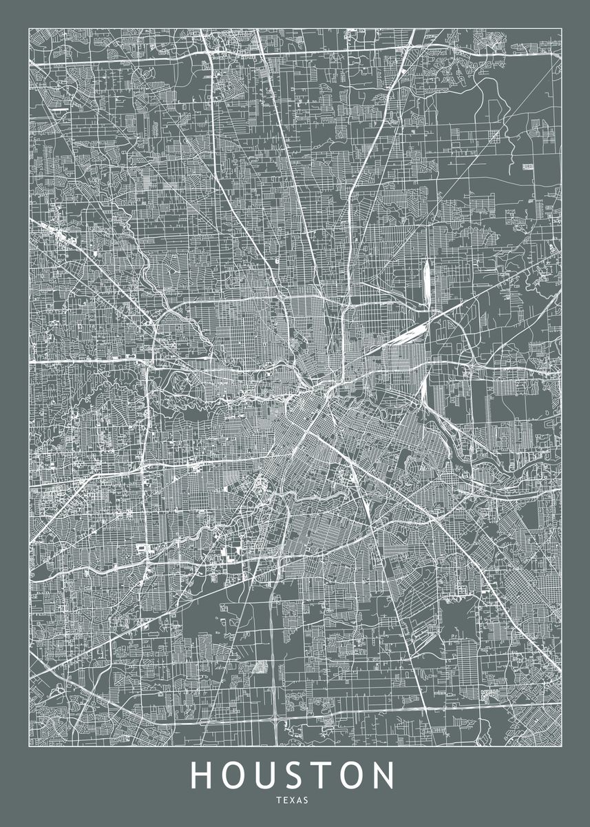 Houston Grey Map Poster By Multiplicity Maps Displate 8960