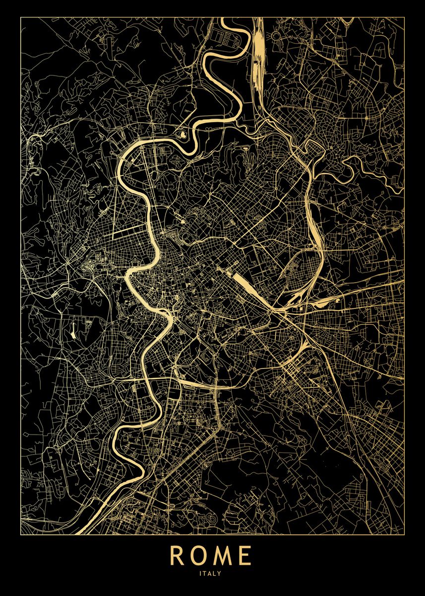 'Rome Gold Map' Poster, picture, metal print, paint by Multiplicity ...
