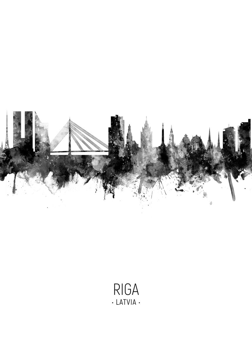 'Riga Latvia Skyline' Poster, picture, metal print, paint by Michael ...