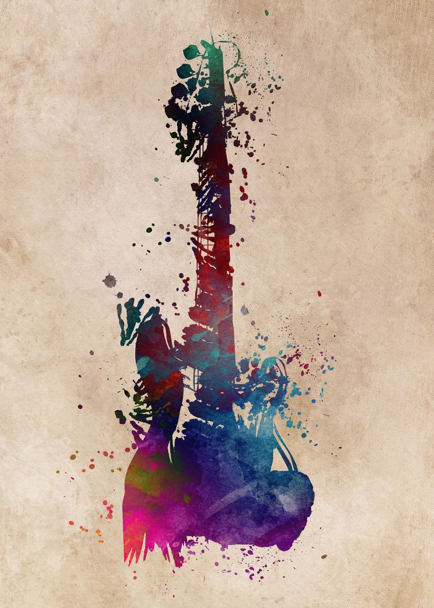 'Guitar blue red' Poster, picture, metal print, paint by JBJart Justyna ...