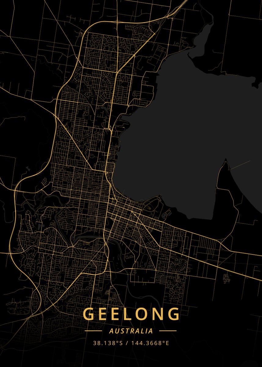 'geelong Australia' Poster, Picture, Metal Print, Paint By Designer Map 