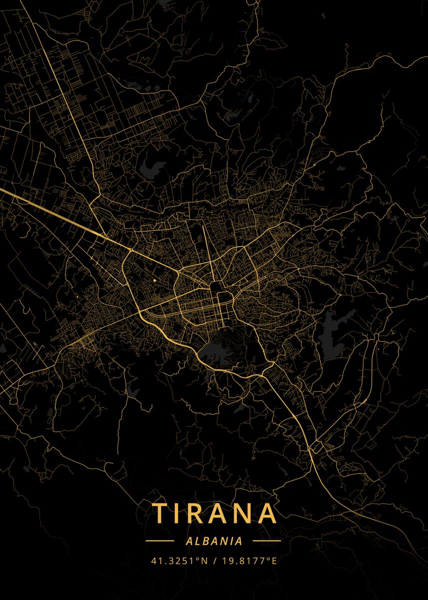 'Tirana Albania' Poster, picture, metal print, paint by Designer Map ...