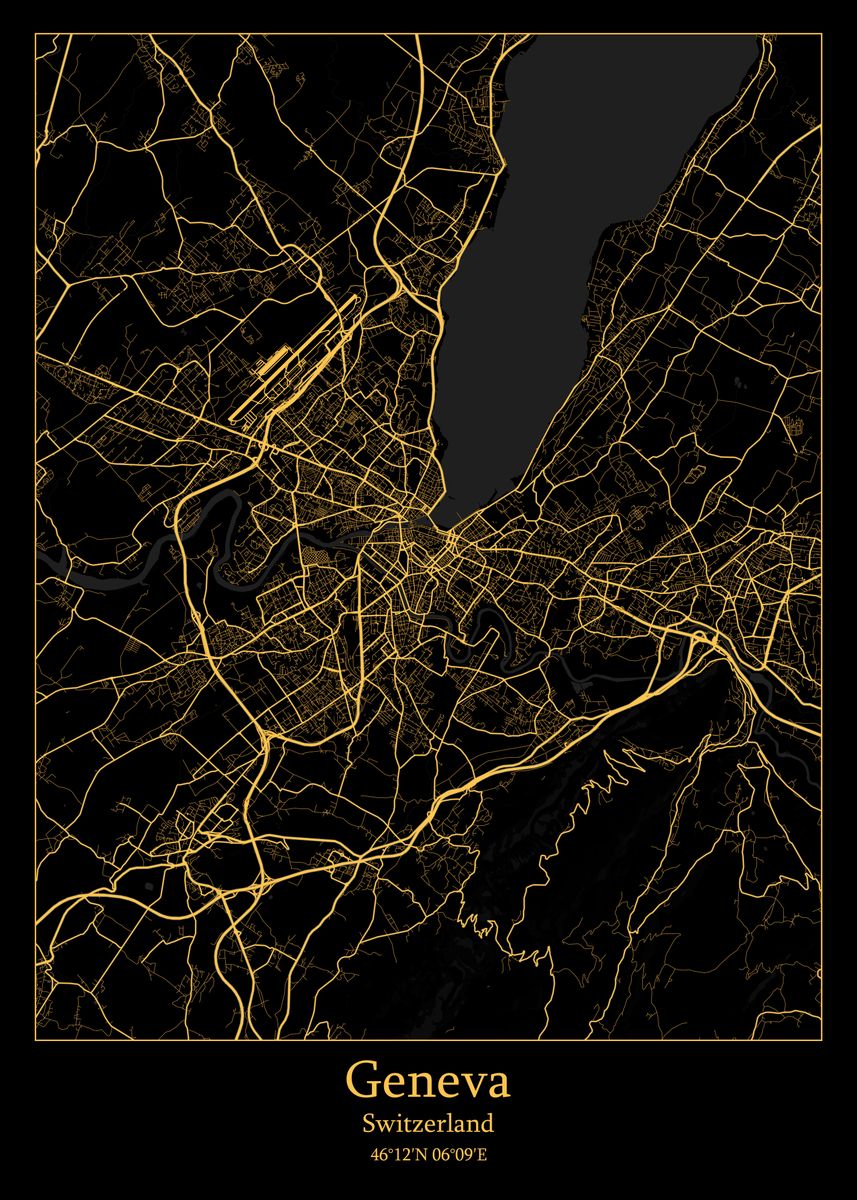 'Geneva Switzerland map' Poster, picture, metal print, paint by Iwoko ...