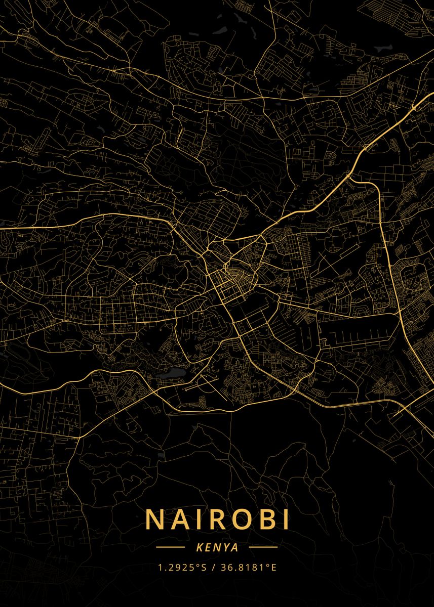 'Nairobi Kenya' Poster, picture, metal print, paint by Designer Map Art ...