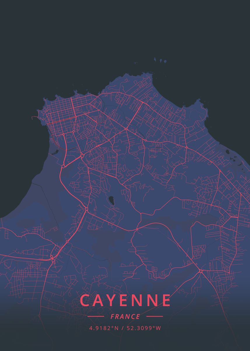 'Cayenne France' Poster, picture, metal print, paint by Designer Map Art Displate