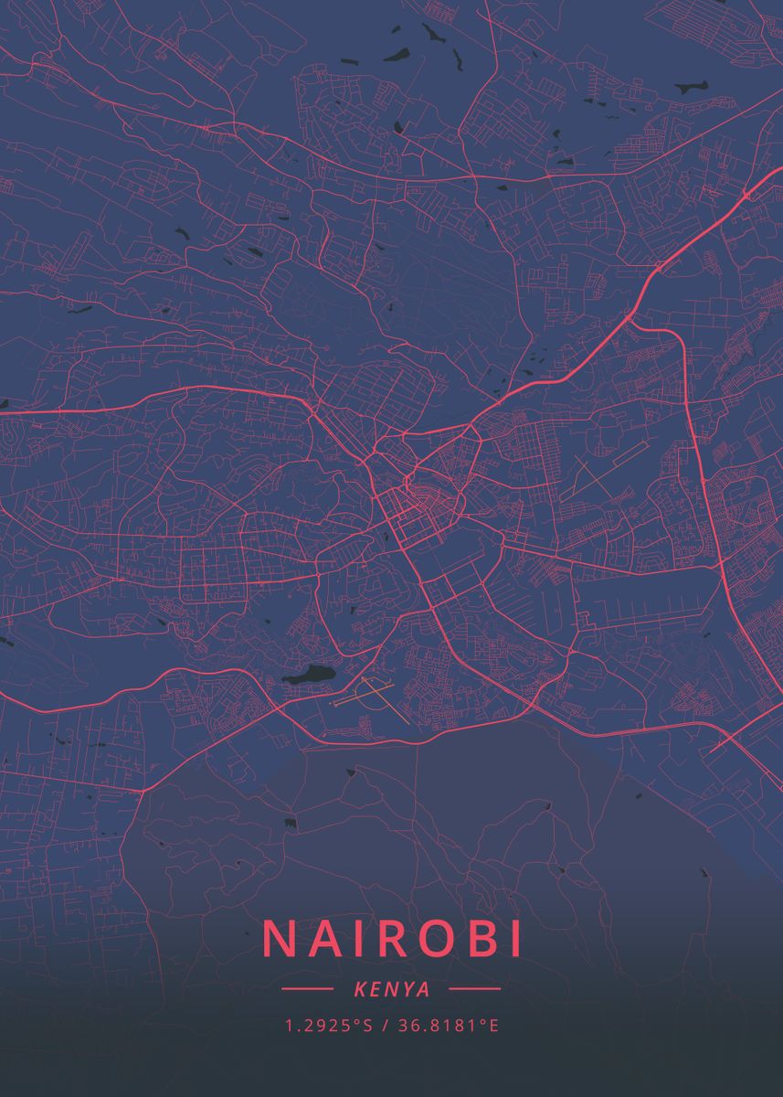 'Nairobi Kenya' Poster, picture, metal print, paint by Designer Map Art ...