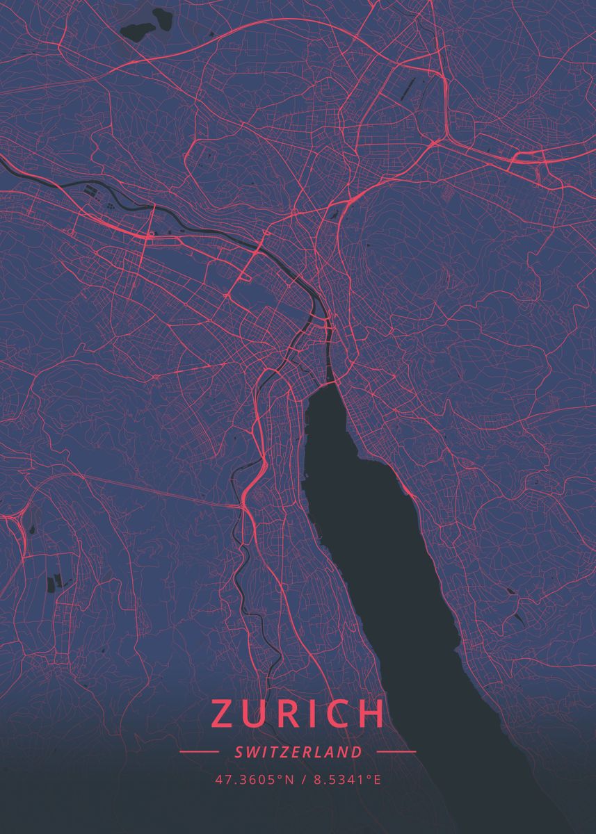 'Zurich Switzerland' Poster by Designer Map Art | Displate