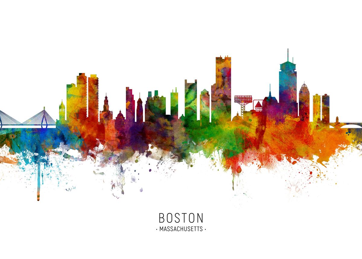 Boston Skyline Metal Poster Michael Tompsett Displate