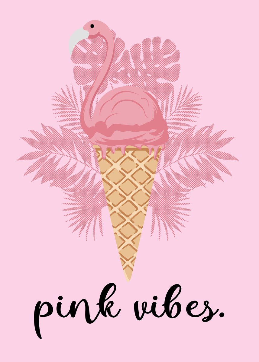 'pink ice cream flamingo' Poster, picture, metal print, paint by